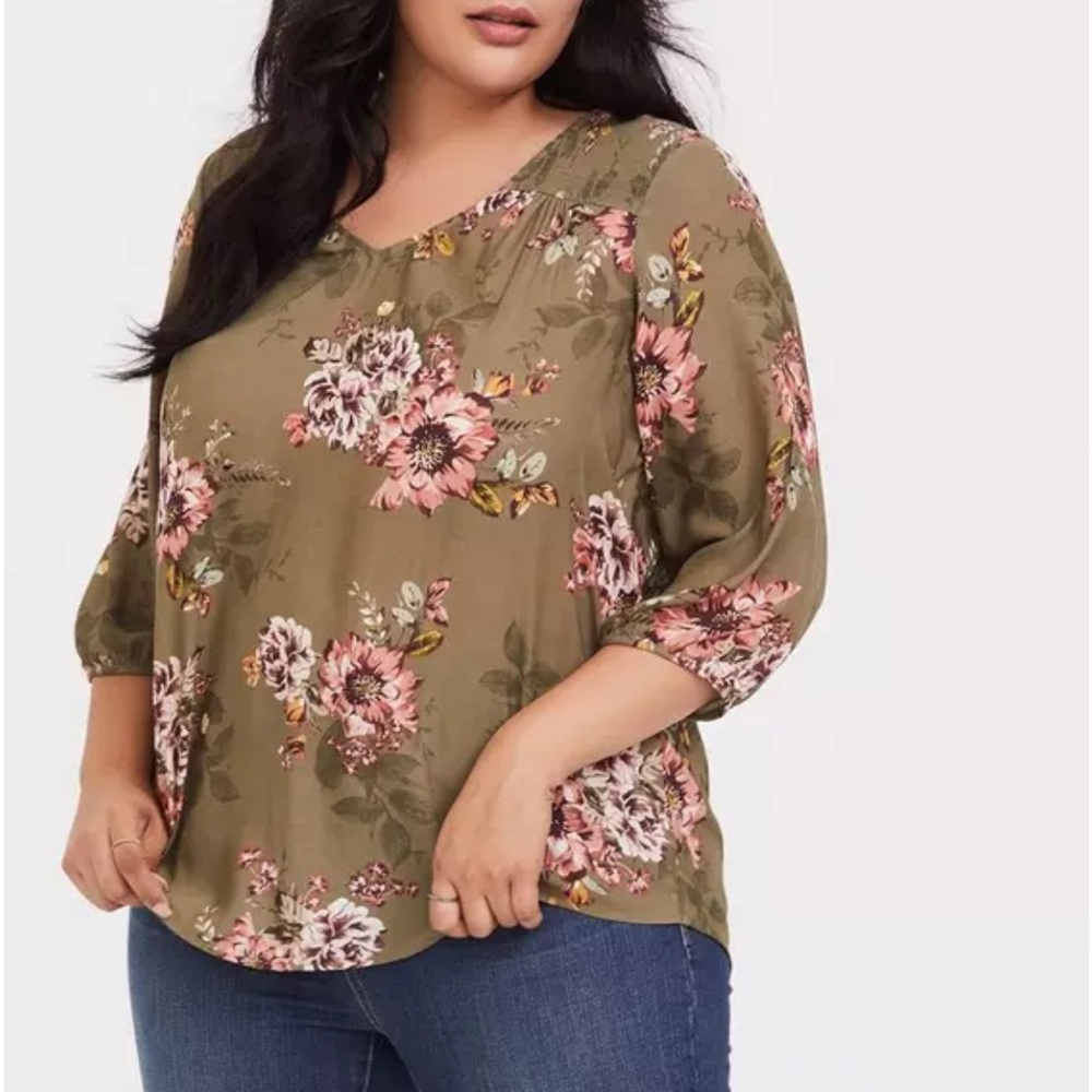 Torrid Crepe Smocked Blouse olive green 3